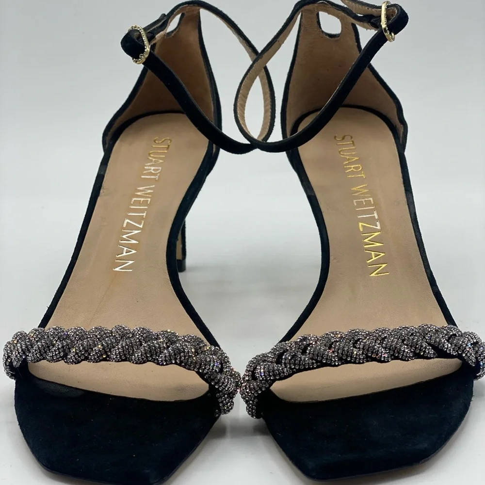 STUART WEITZMAN Nudistcurve‎ 75 Embellished Suede Ankle-Strap Sandals size 6.5